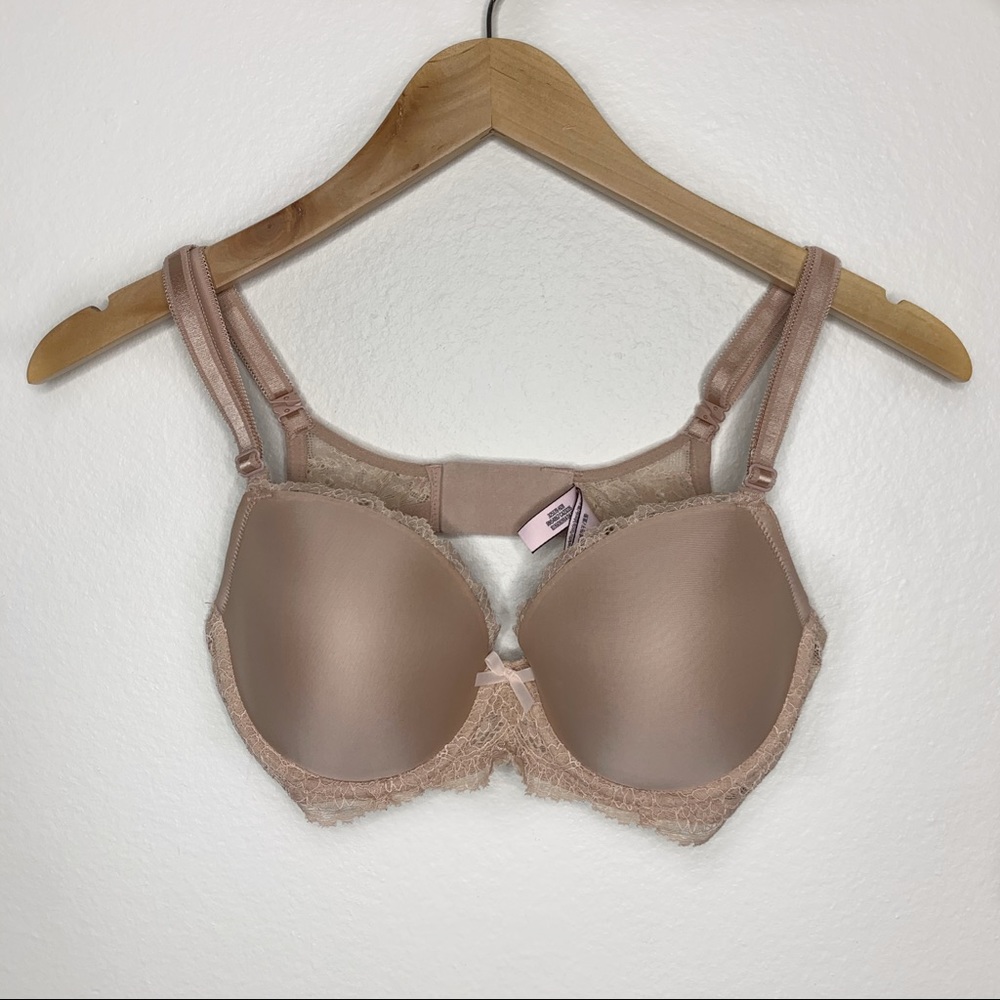 Victoria’s Secret Nude Dream Angels Lined Demi Lace Back Balconette Bra